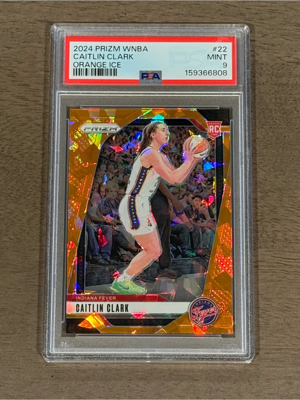 Caitlin Clark - 2024 Panini Prizm WNBA #22 Orange Ice Prizm (RC) PSA 9